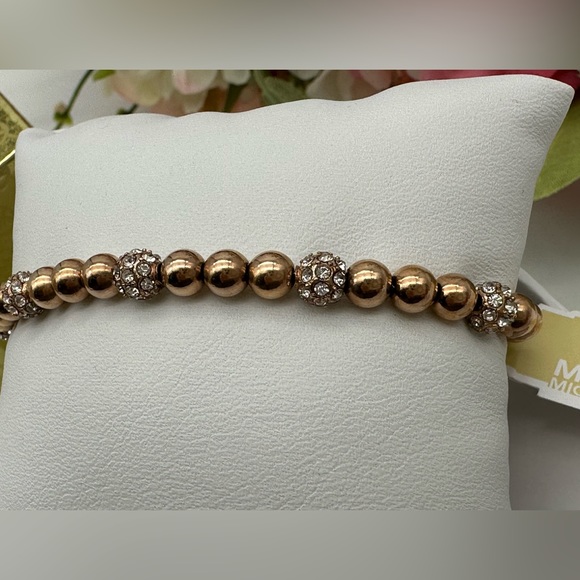 Michael Kors Brilliance Rose Gold Adjustable Crystal Beaded Slider Bracelet - Picture 15 of 15